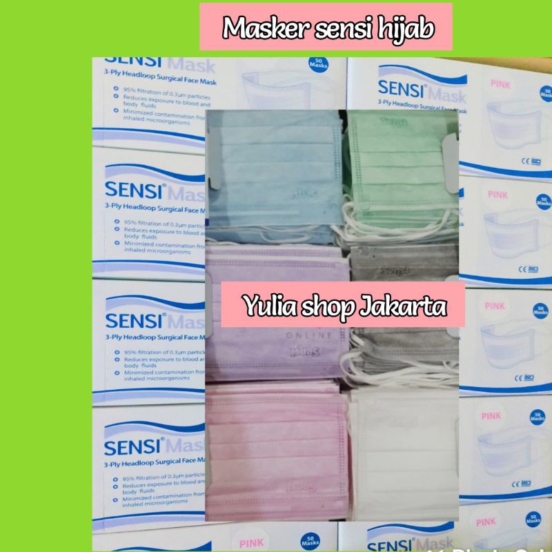 Sensi headloop 3ply/masker sensi hijab isi 50pcs