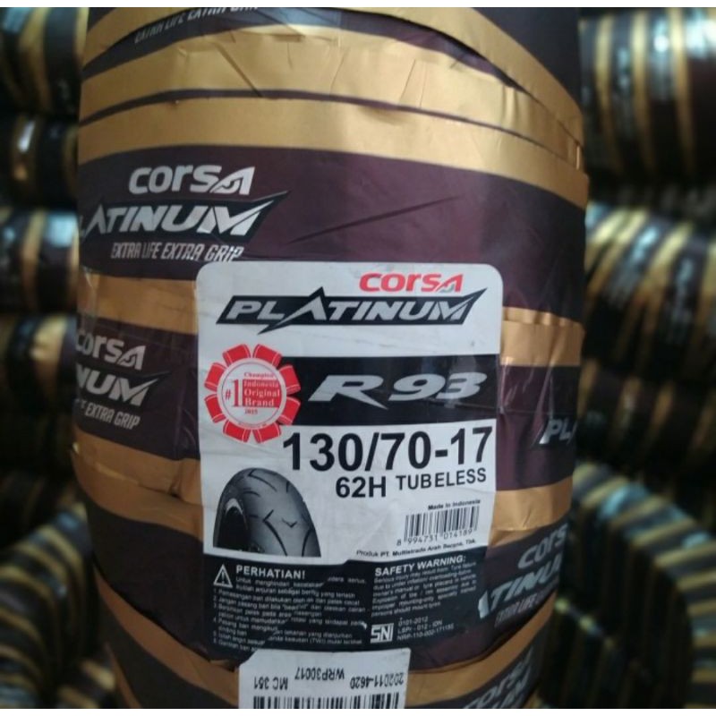 BAN TUBELESS CORSA PLATINUM R93 130/70-17 FREE PENTIL TUBELESS.