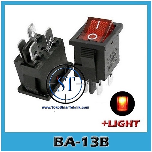 Rocker Switch Kotak Saklar Power 4 Pin Plus Lampu 4 Kaki 4 P On Off Pencet Ukuran 15 x21mm 6A 250VAC BA-13B