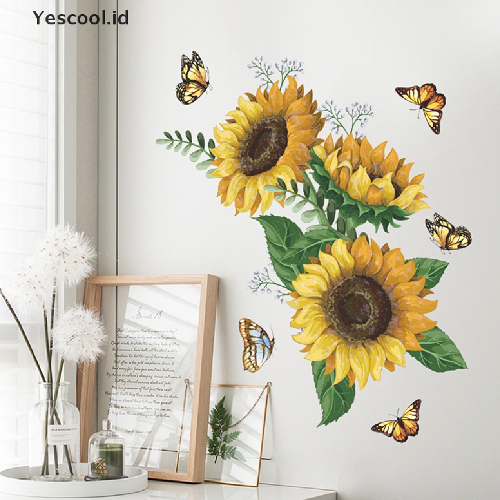 【Yescool】 Sunflower Wall Sticker Kitchen Waterproof Decals  For Bedroom Home Decoration .