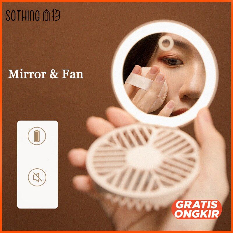 Cermin Lipat Make Up Foldable Mirror LED Light Fan DSHJ-S-1910