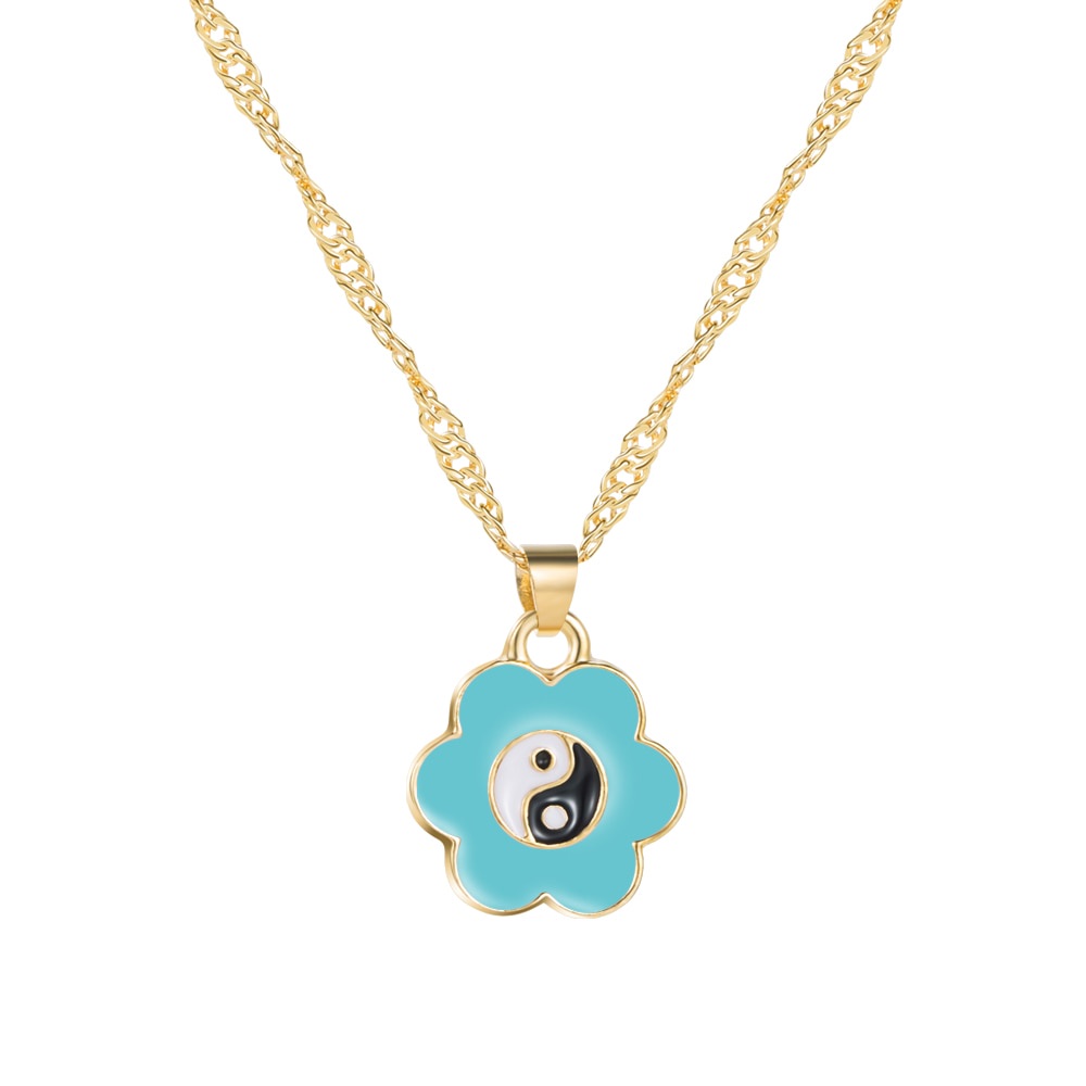 Fashion Flower Y2K Necklace for Women Yin Yang Symbol Pendant Jewelry