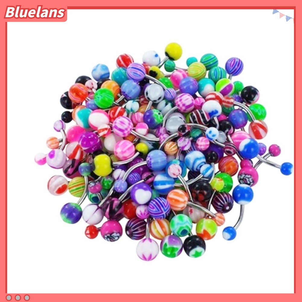 100pcs Cincin Tindik Pusar Bentuk Bola Barbel Warna Campur