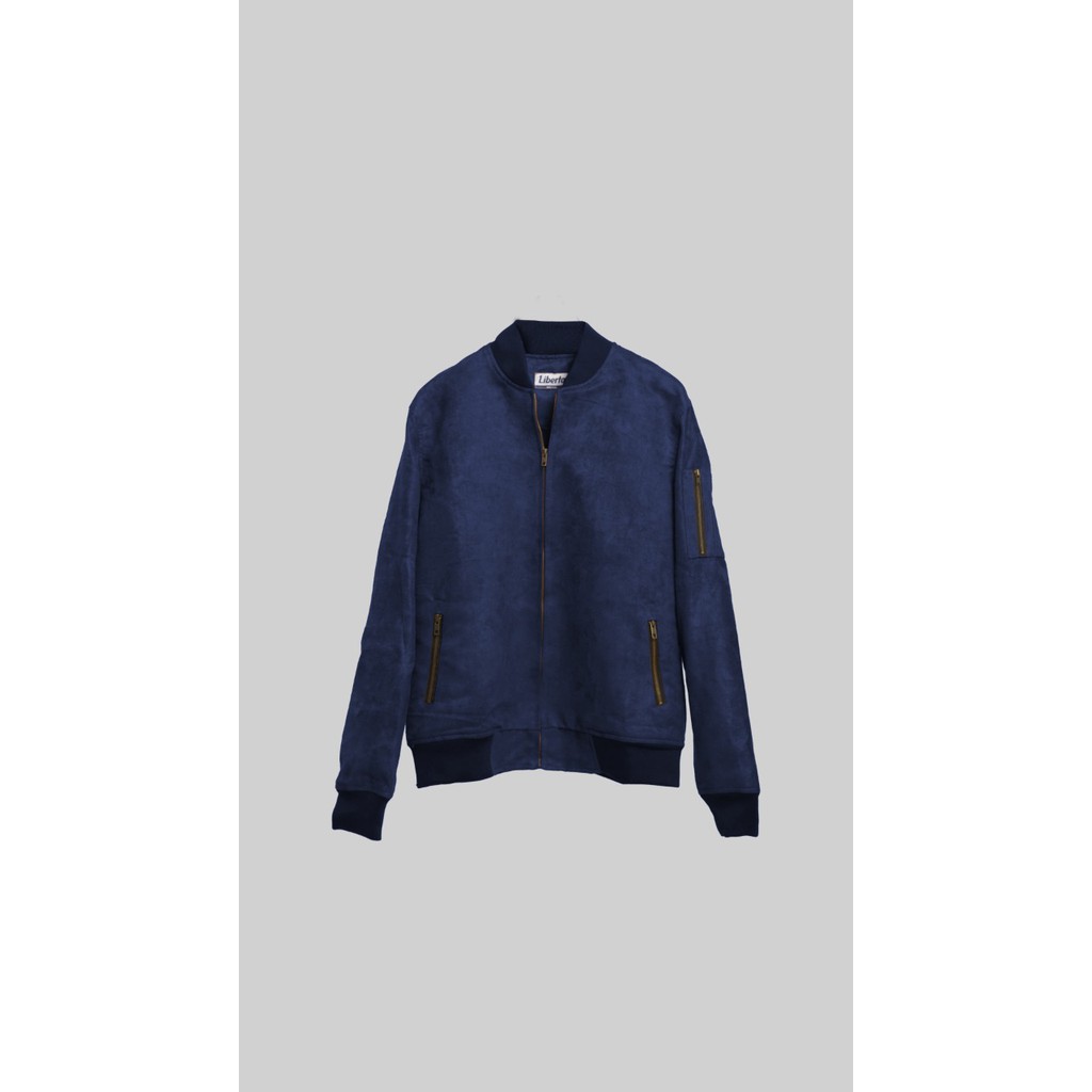 Mid Night Blue Suede Bomber Jacket - Liberta Apparel