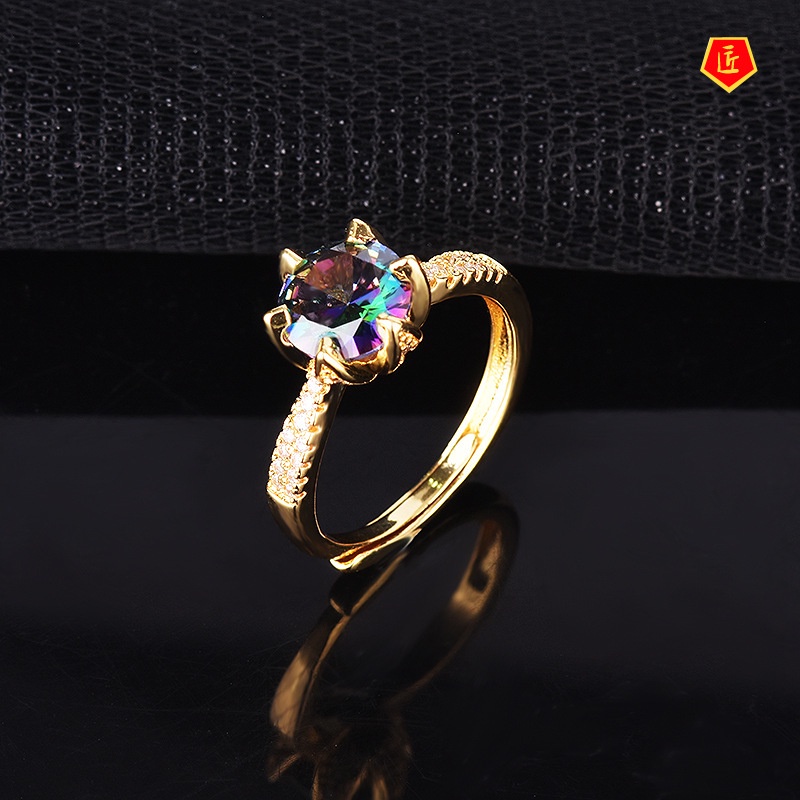 [Ready Stock]Creative Gold Inlaid Color Diamond Ring