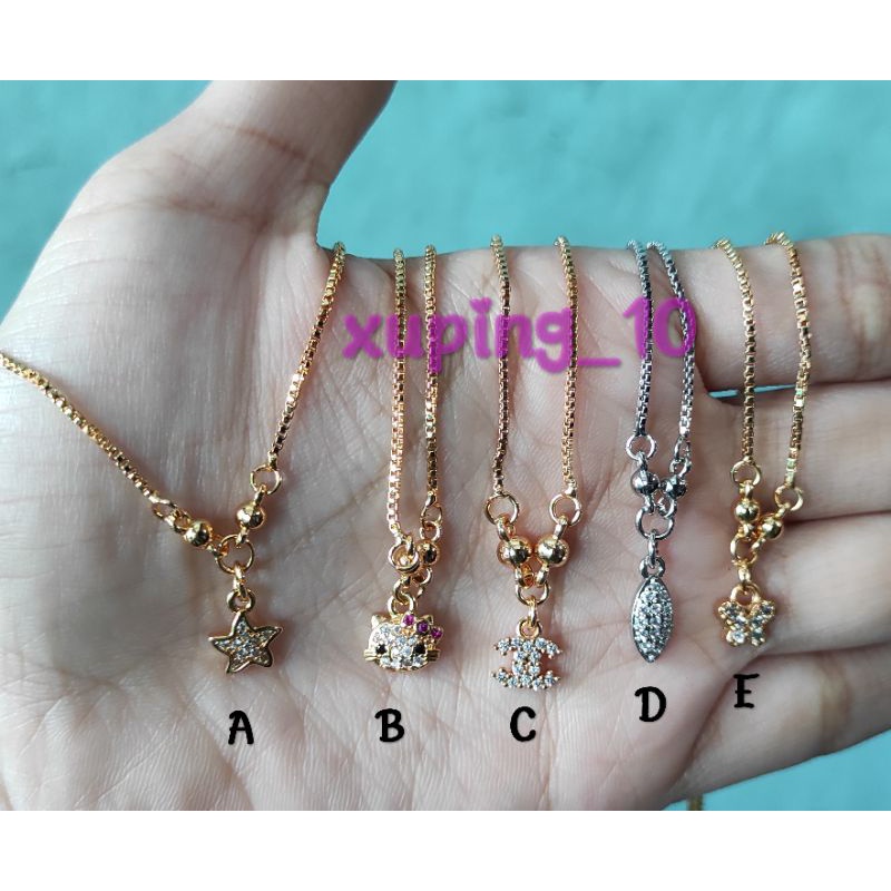 kalung koye anak liontin bintang chanel kupu-kupu hello kitty panjang 35 cm - Perhiasan lapis emas 22k