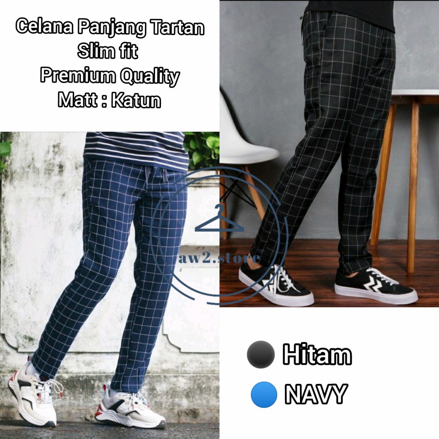 PROMO Celana panjang pria tartan motif kotak kotak pinggang kolor allsize 27-32