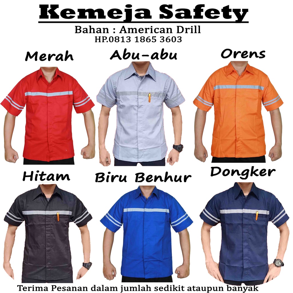 Kemeja Safety Lengan Pendek, Kemeja PDL Scottlight/Reflektor Bahan Drill