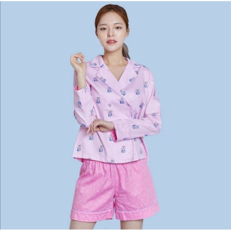 READY STOCK BT21 MANG DOUBLE BUTTON PAJAMAS SET OFFICIAL LINE FRIENDS X HUNT INNERWEAR - PIYAMA
