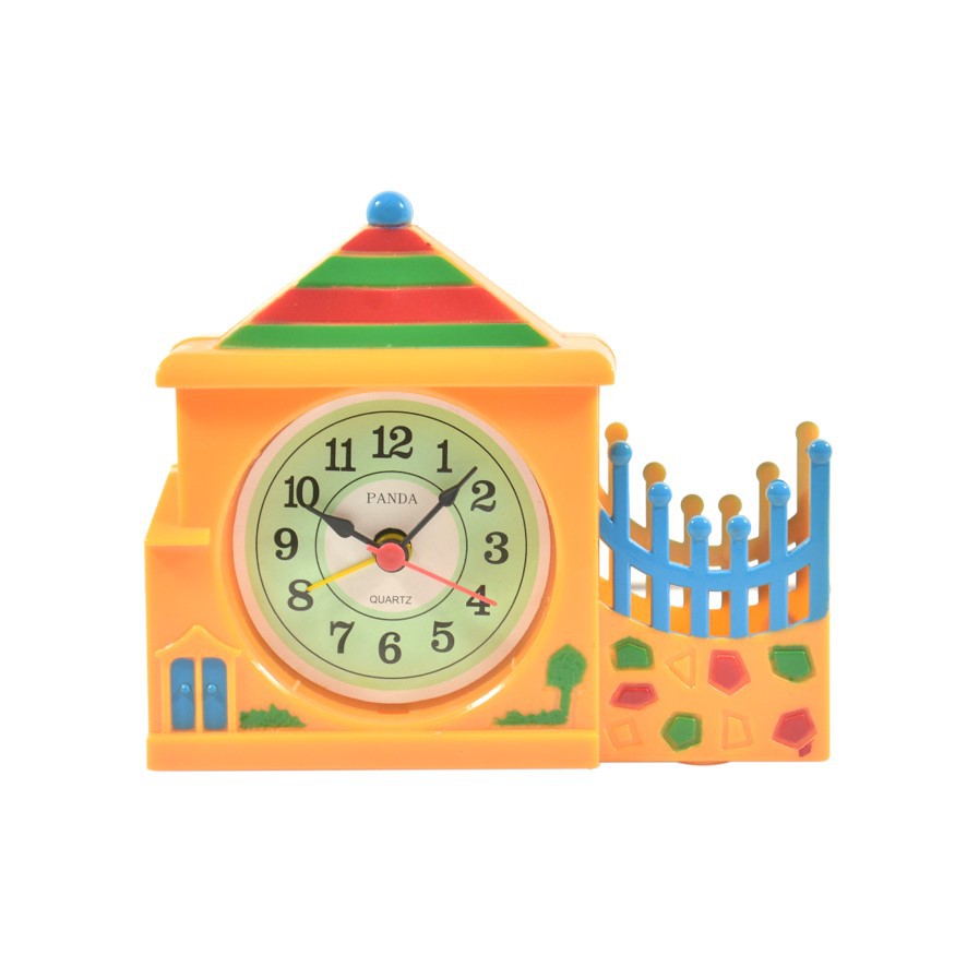 Jam Meja Weker Alarm Anak Bentuk Rumah Warna Krem Free Baterai W001