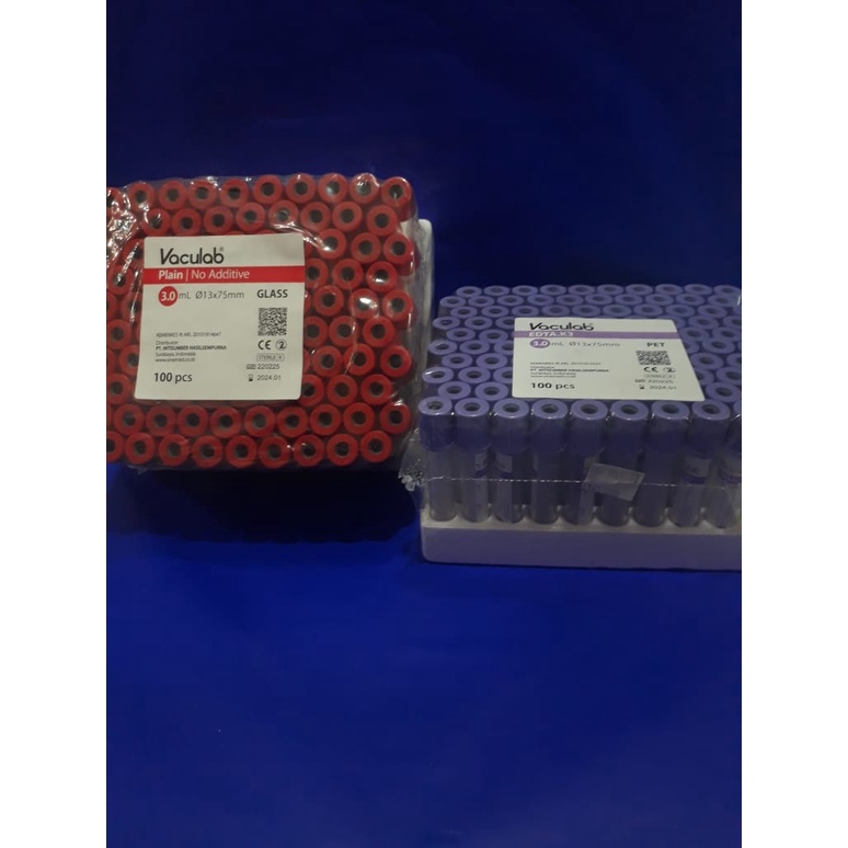 TABUNG DARAH VACULAB EDTA K3 3ML 3CC ONEMED 1 PAK