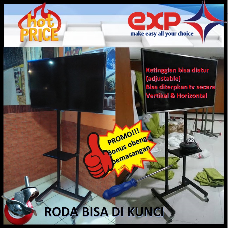 Garansi cocok!!! Bracket TV Standing 32&quot; s/d 65&quot; UNIVERSAL pakai RODA KOKOH 100% BESI MURNI-3