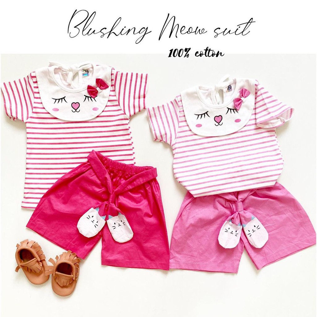 MEOW MILK / BLUSHING MEOW Baju Setelan Celana Pergi Lucu Fashion Anak Bayi Perempuan Cewek Terlaris Lucu Berkualitas
