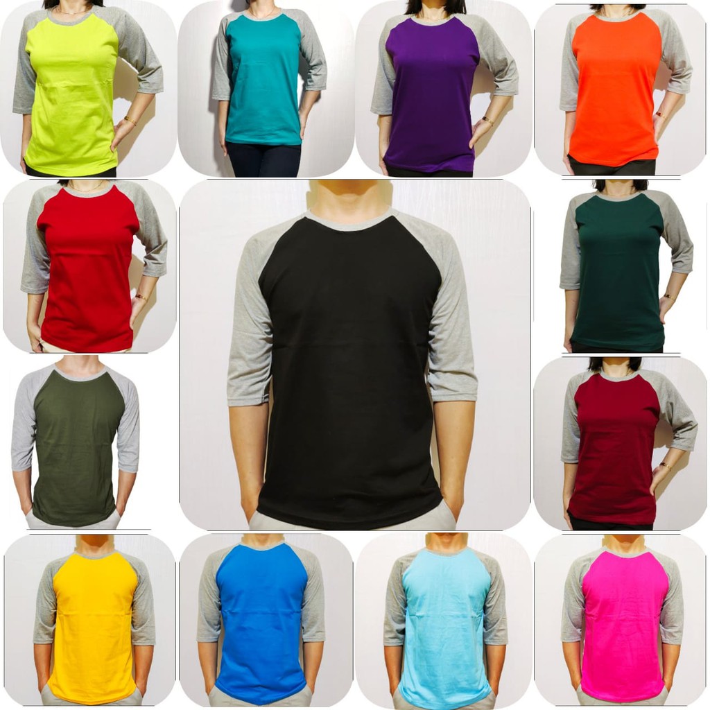 kaos polos reglan kuning lengan abu misty 3/4 20 22 S M L XL XXL