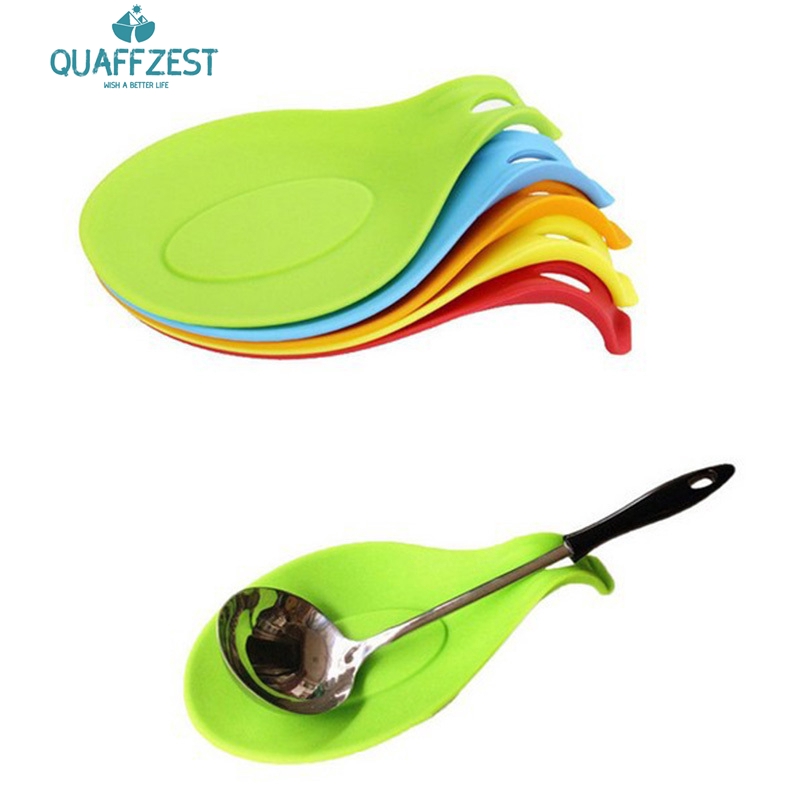 Silicone Spoon Mat Istirahat Holder Tahan Panas Coaster Tray Peralatan Dapur Sendok Pad