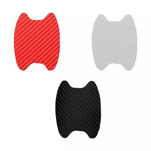 4Pcs 1 Set Merah Red Sticker Stiker Handle Gagang Pintu Mobil Carbon Door Guard Pelindung Pengaman