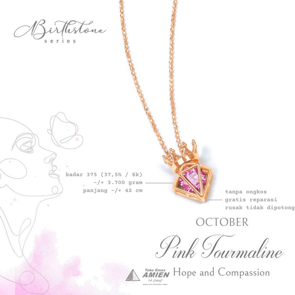 Toko Emas Amien Kalung Emas Asli HWT Kadar 375 (37,5% / 8K) 3.700 Gram - Kalung Birthstone Oktober