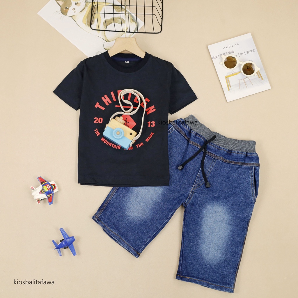 Setelan Vino uk 1-6 Tahun / Set Disro Lengan Pendek Celana Jeans Kantong Anak Laki-Laki Babycinnamon