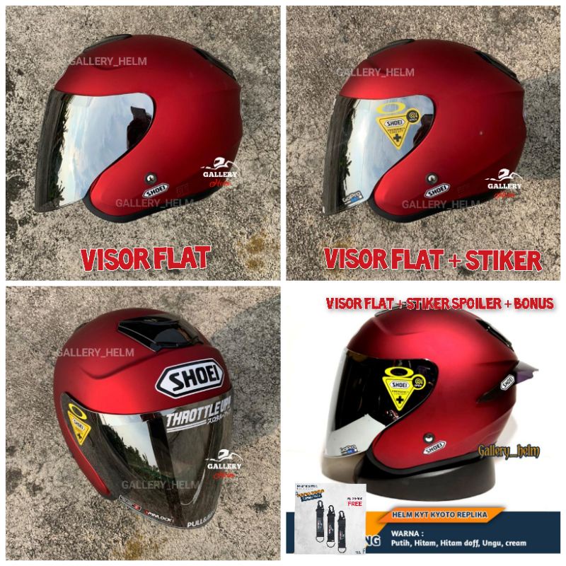HELM KYOTO DYR PAKET GANTENG | SUDAH TERPASANG STIKER SHOEI | REPLIKA KYT KYOTO PUTIH-Marun doff