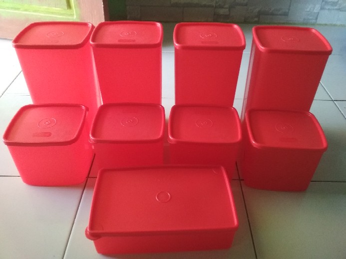[indra] Set Merah Toples Plastik Isi 9pcs/smk441/wadah Penyimpan Makanan