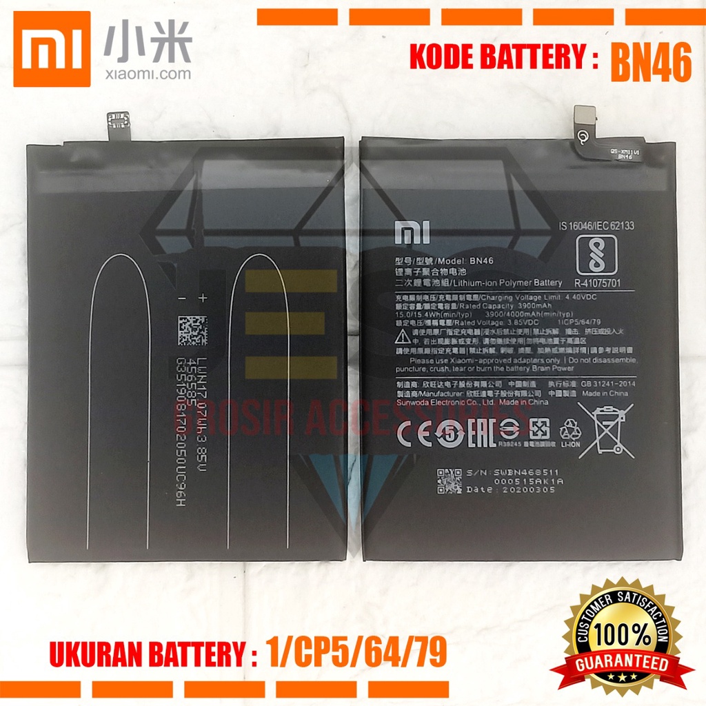 Baterai Battery Original Xiaomi BN46 &amp; BN-46 For Tipe REDMI 7 - M1810F6LG &amp; REDMI Note 8 - M1908C3JG &amp; REDMI NOTE 6