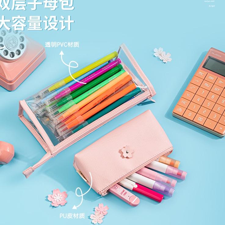 

DFE✿ Deli Pencil Pouch / Tempat Pensil Lucu Material PVC Warna Pink 2 in 1 66606 Barang Baru