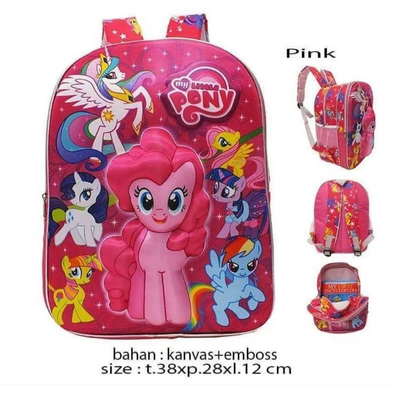 Tas Sekolah Anak Pony 3 Dimensi Gratis Set pensil warna/ Tas Karakter Anak