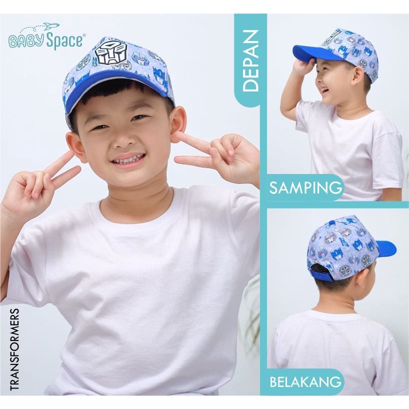 TOPI ANAK SUPERHERO BABY SPACE FULLPRINT DAN SPACEKIDS LOGO BORDIR SIZE 2-6 TAHUN-BABY SPACE TRANSFORM
