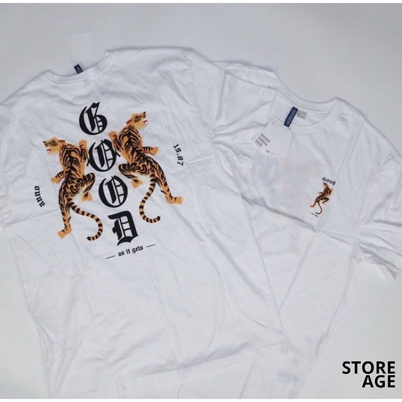 H&M T Shirt With Motif Tiger/White