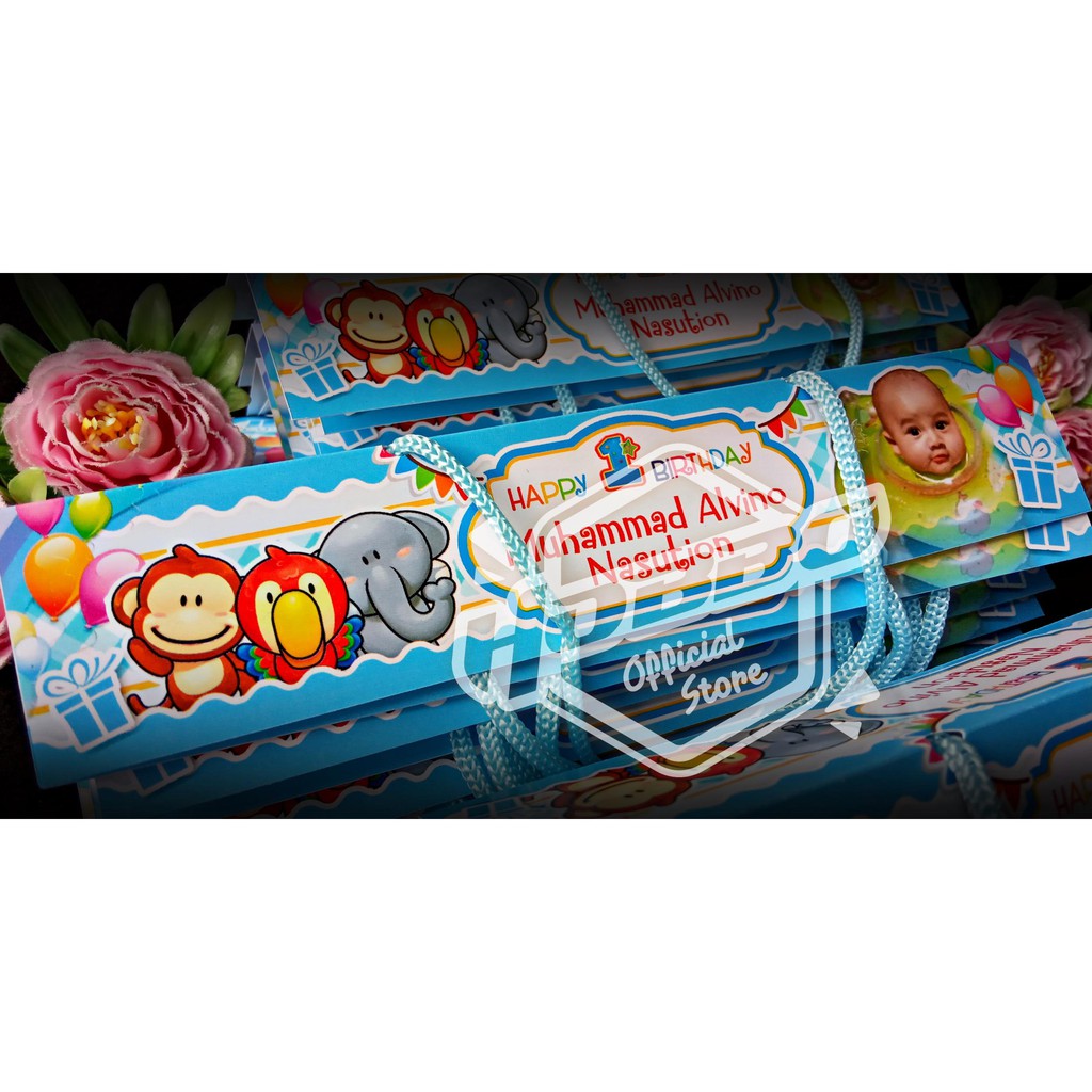 25x4 cm - Goodie Bag Plastik Ulang Tahun - Label Tas Snack Jajan Ultah Custom-4