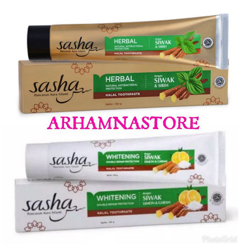 Jual SASHA Halal Toothpaste Antibacterial Herbal/Whitening 65gr/150g