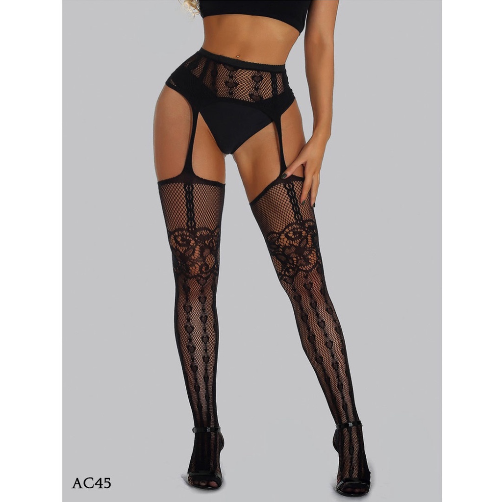 [READY STOCK] LINGERIE SEKSI STOCKING GARTER MOTIF HITAM AC45