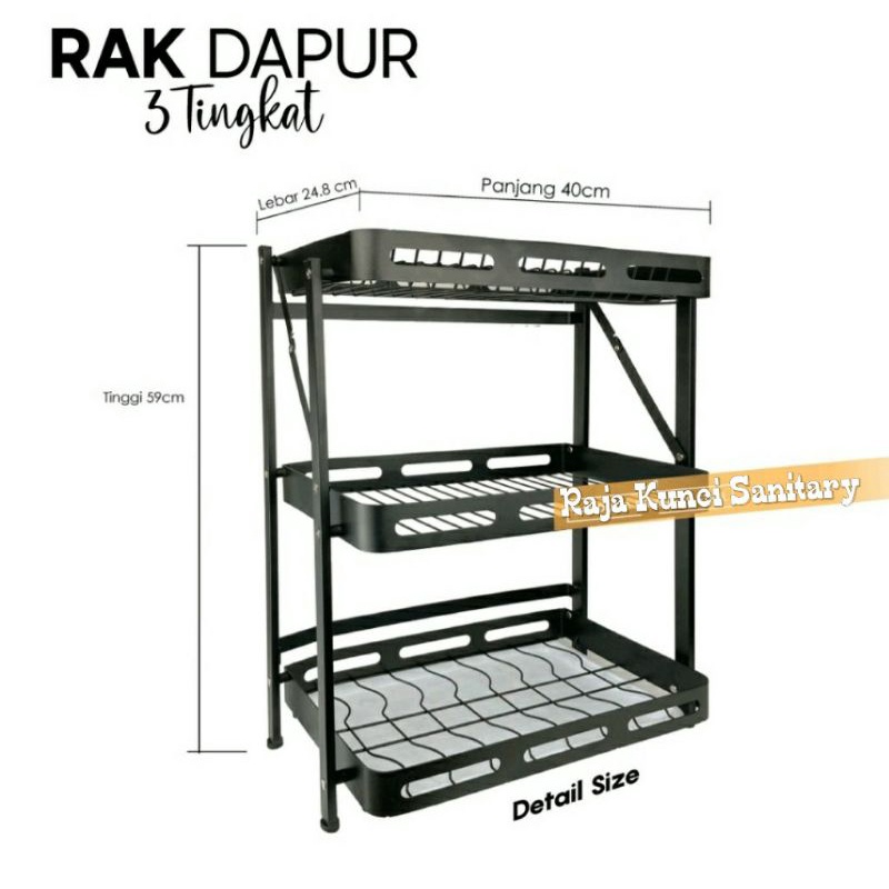 Rak Piring Lipat Stainless Hitam Black/Rak Piring 3 Susun Lipat Hitam/Rak Dapur/Rak Kitchen Set