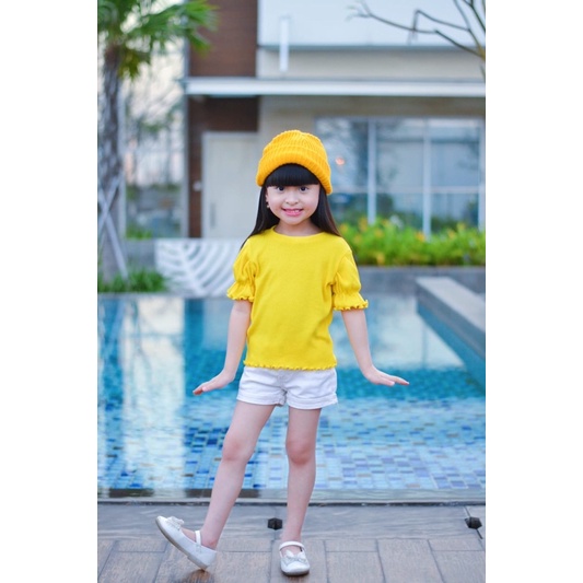 Kaos holie knit Ruffle tee (kaos polos) 2-5 tahun atasan kerut anak