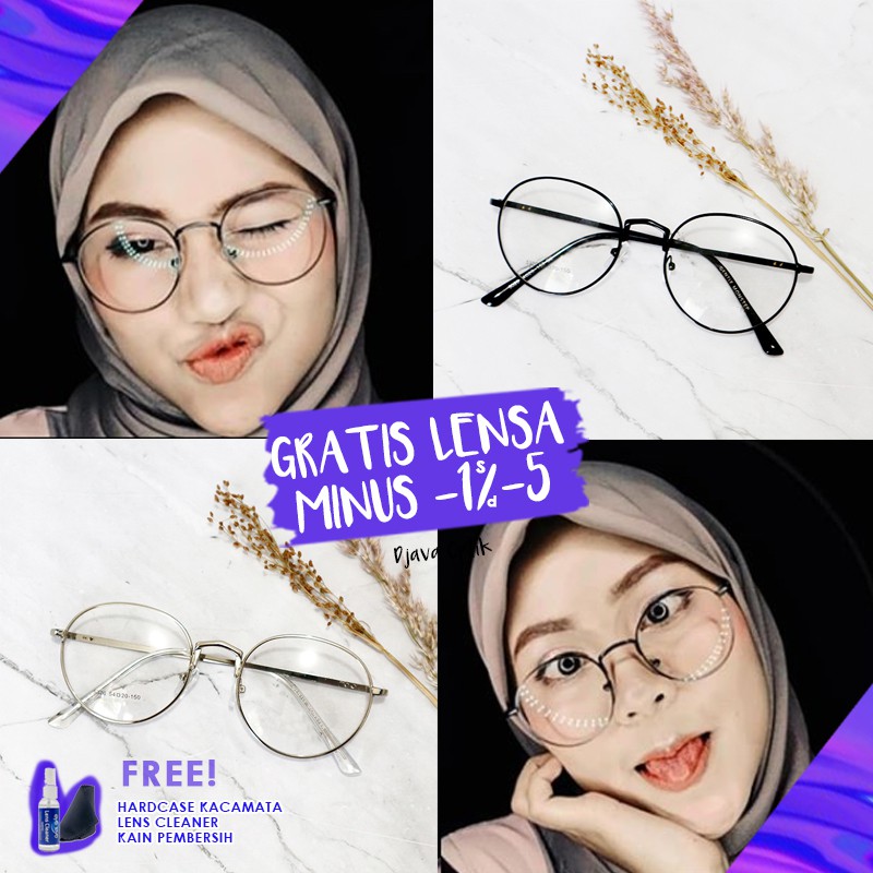 Paket kacamata murah gratis lensa anti radiasi model Bulat Retro Warna 5320