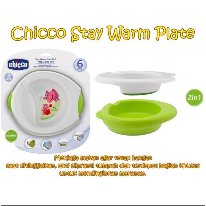 Chicco 2in1 Stay Warm Plate / Piring Makan Bayi Anti Slip Anti Tumpah MPASI / Mangkok Makan Bayi Perlengkapan Makan