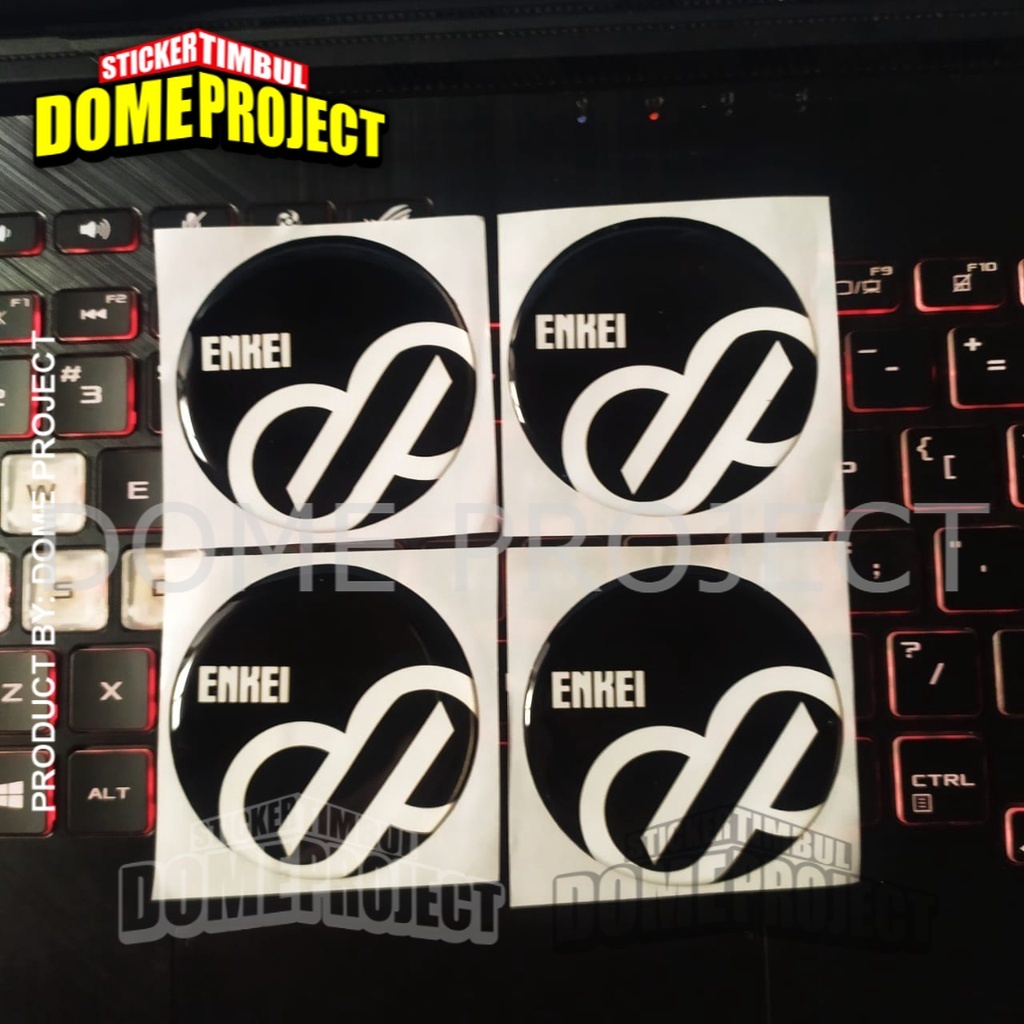 STIKER EMBLEM TIMBUL 3D MOBIL MOTOR LOGO ENKEI HITAM VELG MOBIL STIKER DOP UKURAN 58MM AESTHETIC KEREN