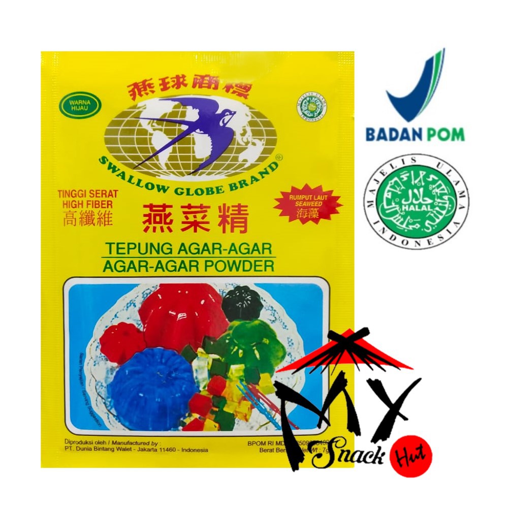 AGAR SWALLOW HIJAU 7GR - AGER SWALOW GLOBE BRAND GREEN - BUBUK SEAWEED HIGH FIBER SERAT HALAL MUI