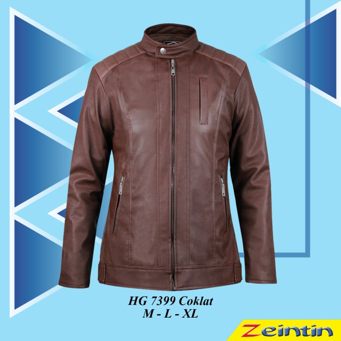 Jaket Wanita Kulit Sintetis Premium Zeintin Hg7399 Coklat - M Diskon