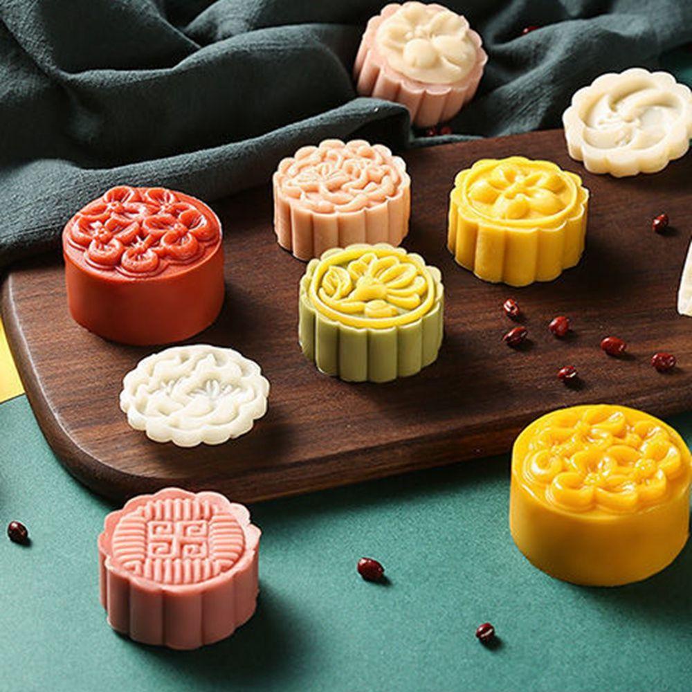 [Elegan] Cetakan Mooncake Bulat Homemade Mid-Autumn Motif Bunga Cetakan Kue Cina