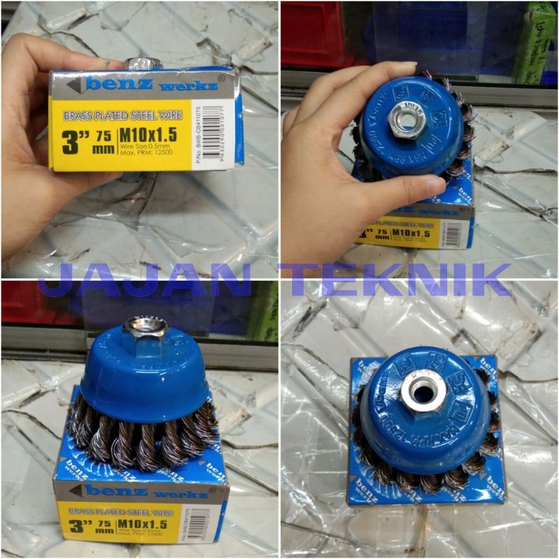 benz sikat mangkok 3inch kepang baja / sikat kawat