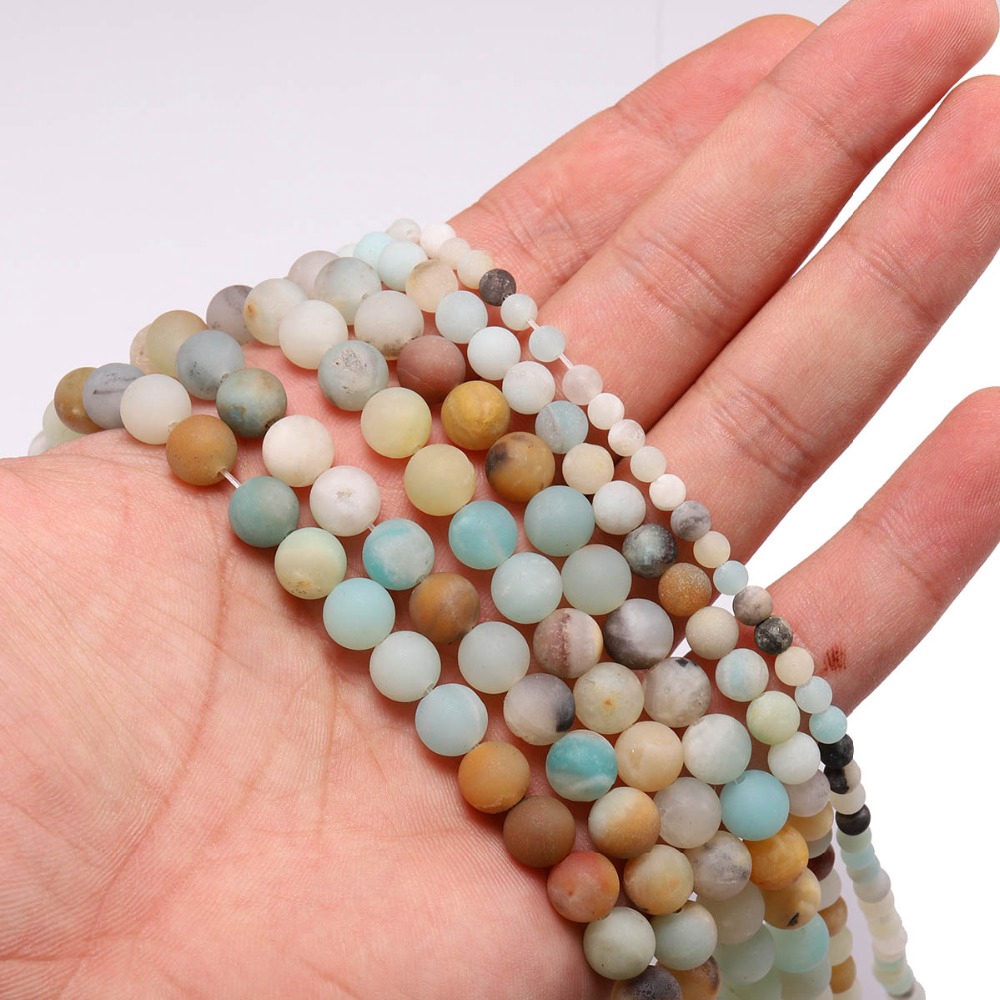 Bahan craft 1 Untai / Lot Manik-Manik Batu Amazonite Bulat Warna Matte Ukuran 4-12mm Untuk Membuat Perhiasan Diy