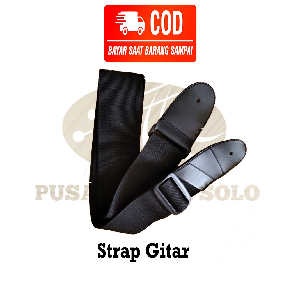 Strap Gitar Warna Hitam polos Free Pick