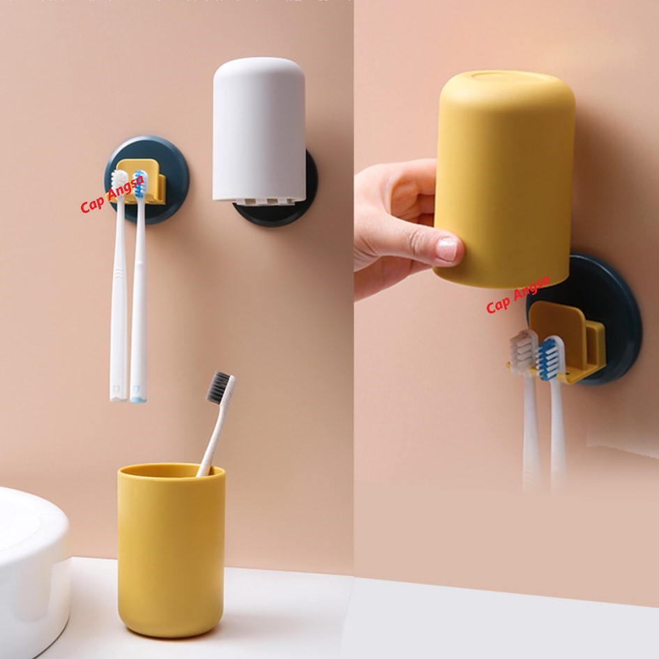 TOOTHBRUSH AND CUP HOLDER ORGANIZER WALL RACK RAK SIKAT GIGI GELAS KUMUR KAIT TEMPEL DINDING TOOTH BRUSH