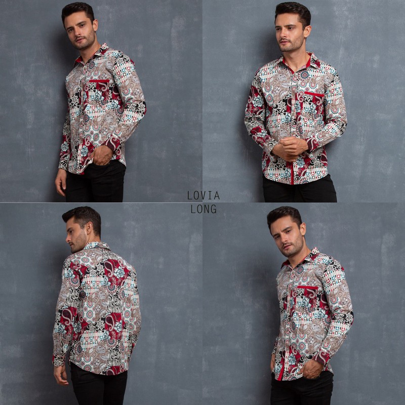 LOVIA MAN - KEMEJA BATIK MODERN PRIA / BAJU BATIK COWOK / 113 AB / KEMEJA LAKI BATIK PENDEK 115 AB