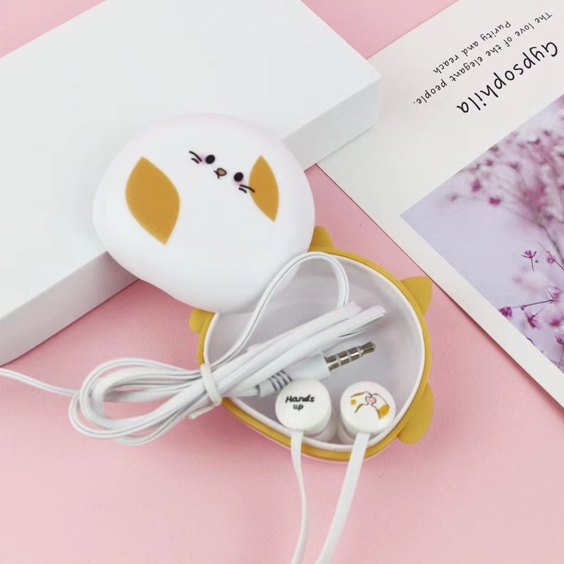 [ KI-336 ] Set Headset Earphone KIKI SHOT CAT /KUCING IMUT CUTE &amp; LUCU / Wadah Earphone Karakter Kucing meon