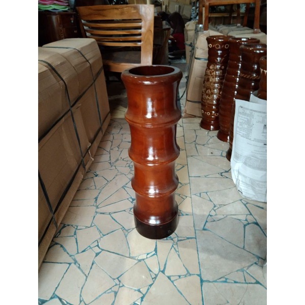 fas pot bunga bambu dari kayu jati