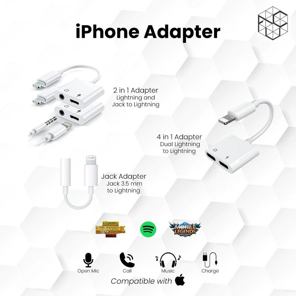 Adapter Lightning Jack 3.5 MM Audio 2 in 1 Converter 4 in 1 Splitter Plug and Play