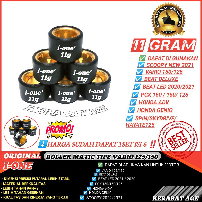 11 GRAM ROLLER ROLER LOLER VARIO 125 150 PCX 150 BEAT DELUXE GENIO SPIN ADV SCOOPY 2021 I one