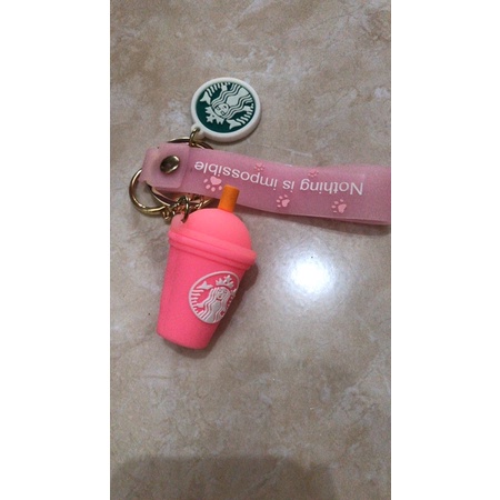 Gantungan kunci starbucks pink chain gantungan tas lucu merah muda